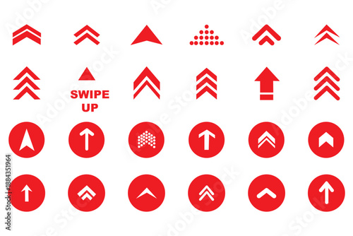 Swipe icon set. Swipe up arrow icons. Arrow buttons for social media. Scroll pictogram. Web icons. Vector illustration. stock illustration
