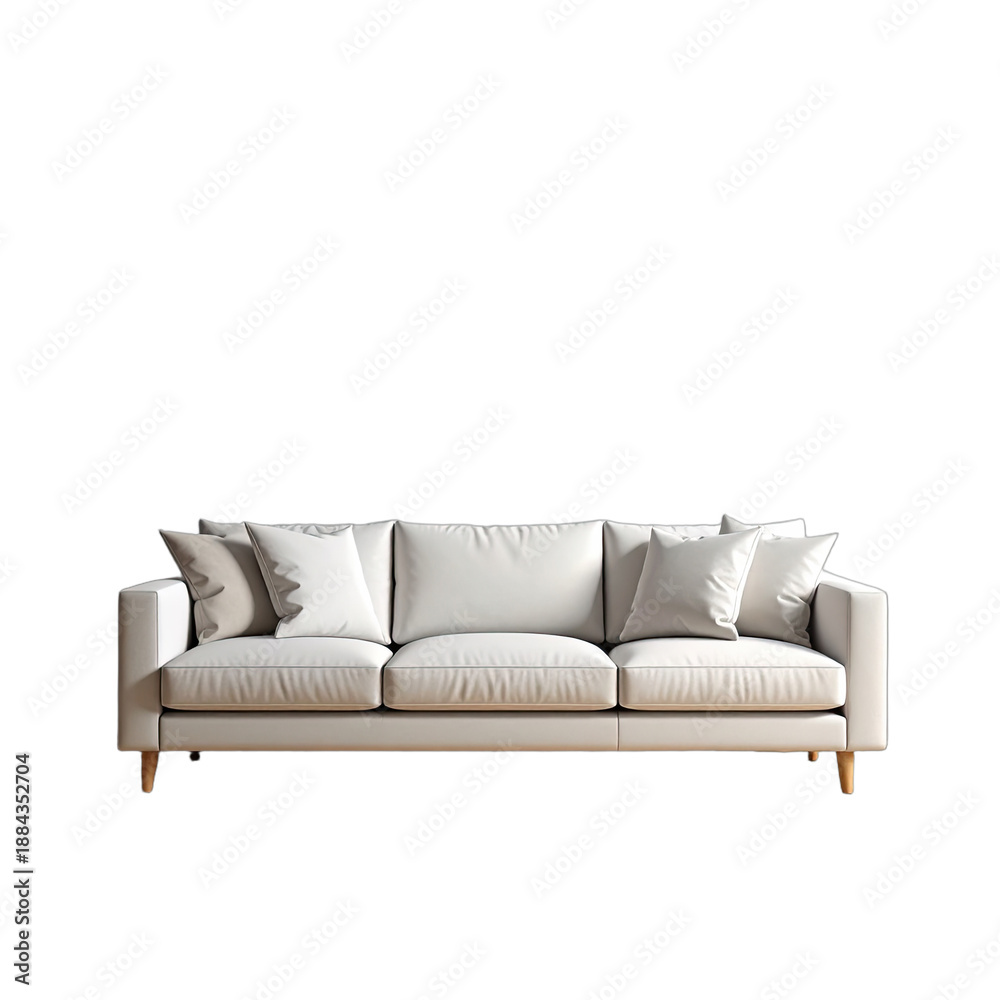 Fototapeta premium A modern white three-seater sofa isolated against a stark black background.