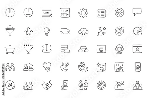 Customer Journey CRM Icons for Conversion Funnels, Ecommerce Management Apps