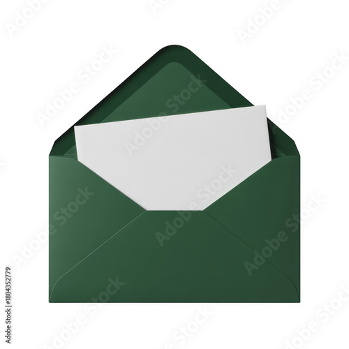 Green envelope with white letter stationery mail correspondence isolated on a transparent background