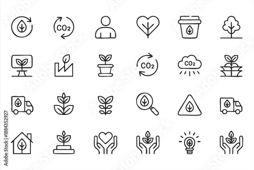 Green Technology Line Icons for Recycling Software, Sustainability Analytics