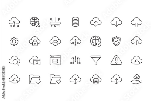 Network Management Icons for Secure File Transfer, Cloud Integration Software
