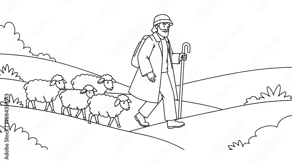 Fototapeta premium Shepherd Leading Sheep