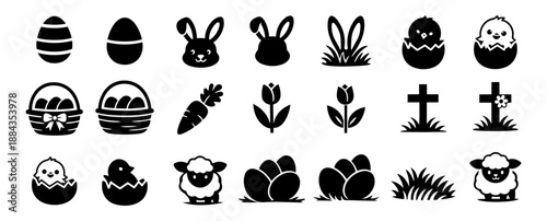 Easter Icon Set – Black Silhouette Easter Symbols with Moderate Detail