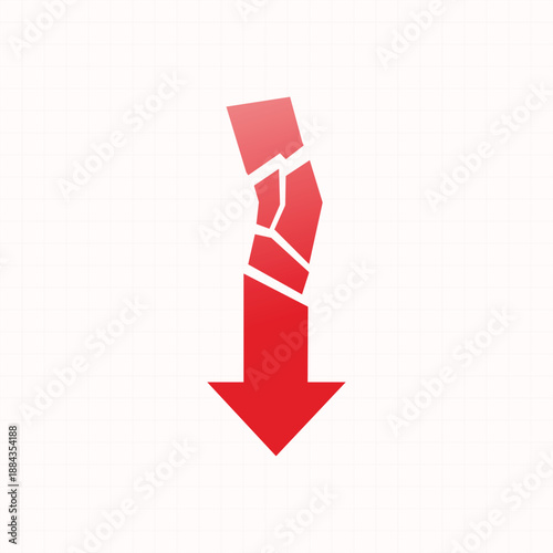 Recession concept crumbling red broken arrow indicating heavy loss and decreasing profits vector art