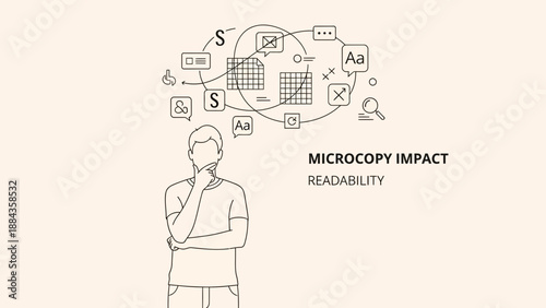 Microcopy Impact Illustration Man Contemplating Text and Readability Concepts.
