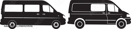 Silhouettes of two modern cargo vans on a white background, commercial transport and delivery vehicles, vector illustration