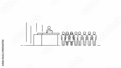 People lining up at a counter for service or information.