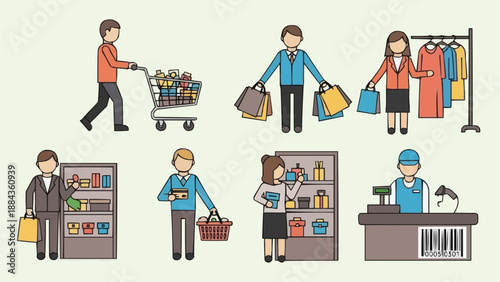 People shopping in a retail store illustration.