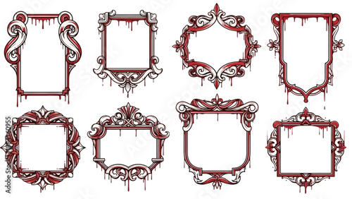 A collection of eight ornate, decorative frames with a gothic, blood-dripping design.