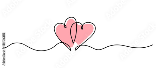 Hearts. Continuous line art drawing. Friendship concept. Best friend forever. Black and white vector illustration