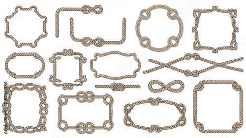 Collection of decorative rope frames and borders with nautical knot designs.