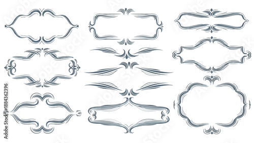 A collection of elegant, ornate, decorative frames and dividers in a silver-grey gradient.