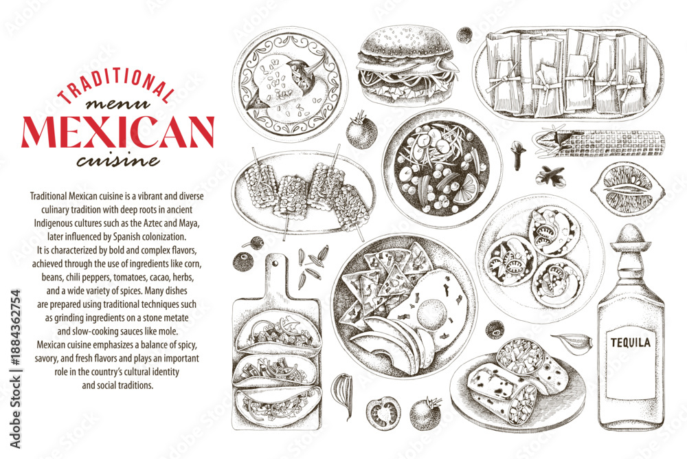 Naklejka premium Mexican cuisine set vector poster