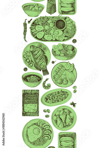 Indonesian cuisine seamless border vector
