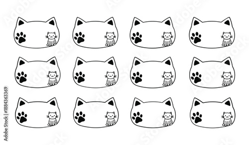 Cute Cat Face Frames with Paw Prints illustration
