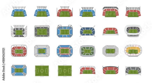 Overhead View of Soccer Stadium Illustrations Seamless Pattern. 