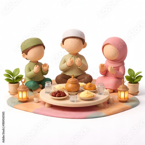Ramadan Family Moments in Stylized 3D Mini Diorama Illustration