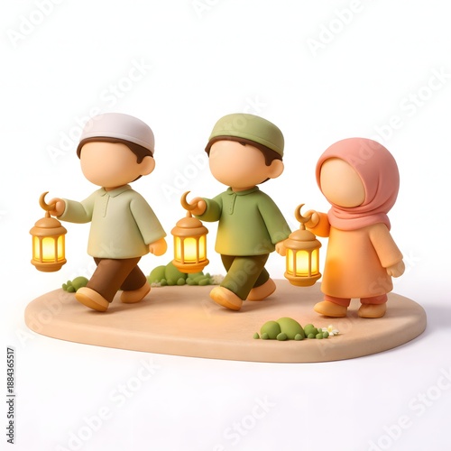 Ramadan Family Moments in Stylized 3D Mini Diorama Illustration