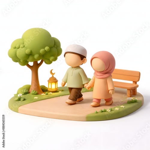Ramadan Family Moments in Stylized 3D Mini Diorama Illustration