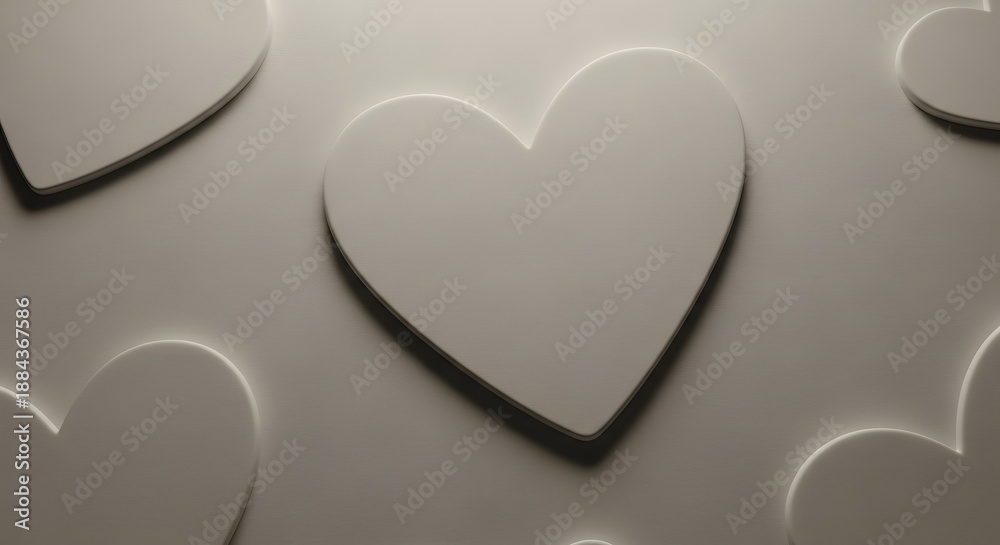 Fototapeta premium Softly embossed abstract heart shape on matte surface, subtle depth and shadow, Valentine's Day background.
