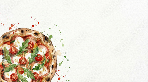 Fresh delicious watercolor pizza food illustration