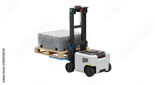 Autonomous Warehouse Forklift Robot with Pallet Carrier in Modern Industrial Setting