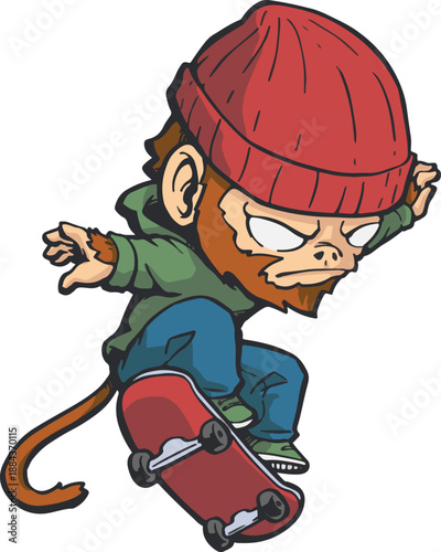 Monkey Skateboard Vector Cartoon