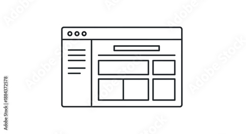 Simple black and white outline icon representing a basic website layout structure blueprint for user interface design projects and wireframing.