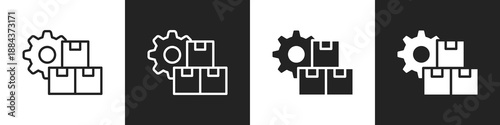 Mass Production Line And Solid Icon In White And Black Background