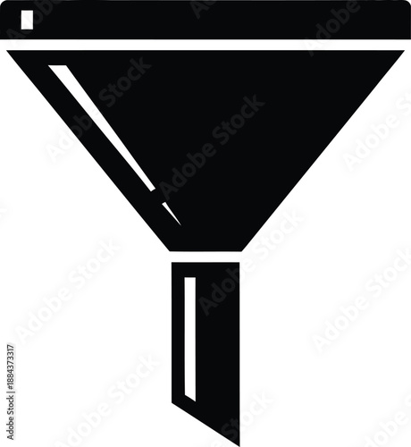 Black funnel icon design simple vector graphic for filtering processes on transparent background silhouette