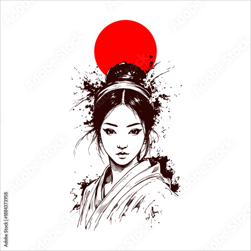 Japanese geisha kimono artwork vector illustration