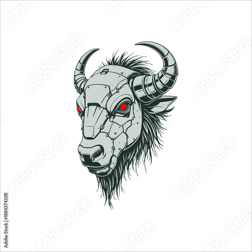 cyberpunk bison head hand drawn illustration artwork