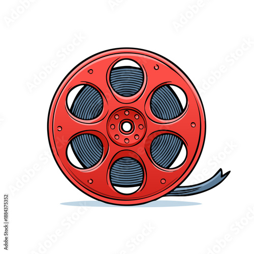 Vivid Cartoon Style Film Reel Depiction, A Rolled Movie Film, Cinema Industry Theme, Theatrical Entertainment and Dramatic Visual Arts