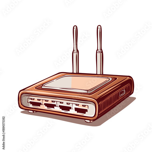 Modem with Antennae Hand Drawn Illustration for Internet Connection and Wireless Network Setup
