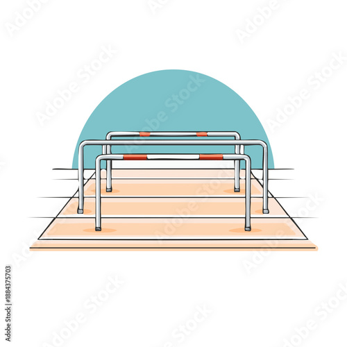 Illustration of parallel bars, gym equipment, sport training ground with blue circular accent, sports facility for physical fitness