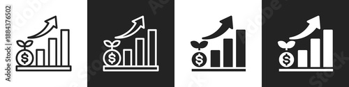 Growth Line And Solid Icon In White And Black Background