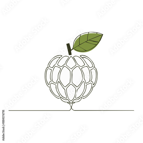 Soursop Illustration Exotic Fruit Design Single Line Drawing with Leaf