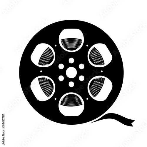 Film Reel Icon Black and White Vintage Media Entertainment Industry Symbol Graphic