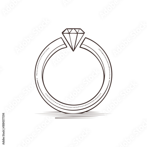 Elegant Diamond Engagement Ring Illustration with Single Stone and Intricate Line Work for Jewelry Design