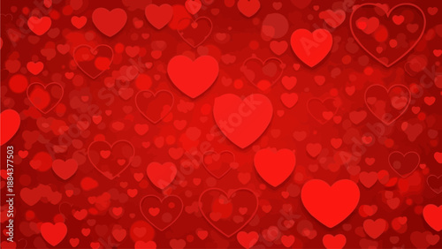 An aerial view of multiple red hearts floating in the air