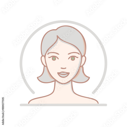 Smiling Woman Portrait: Clean Line Art Illustration of a Female Face with Short Gray Hair