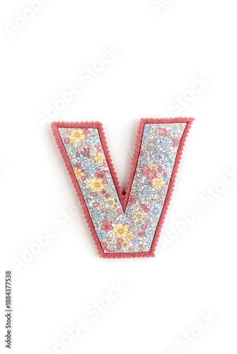 Fabric letter V with colorful floral pattern