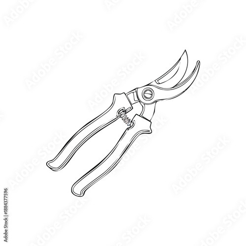 Hand Pruner Line Art Illustration for Gardening Projects; Close-Up of Pruning Shears. Detailed, Isolated Tool.