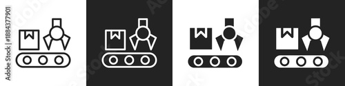 Manufacturing Line And Solid Icon In White And Black Background