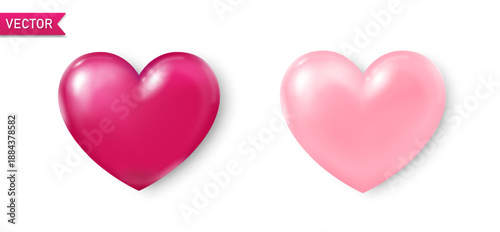 A three-dimensional coral heart with highlights and shadows on a white background. A heart icon for your design. Vector EPS 10.