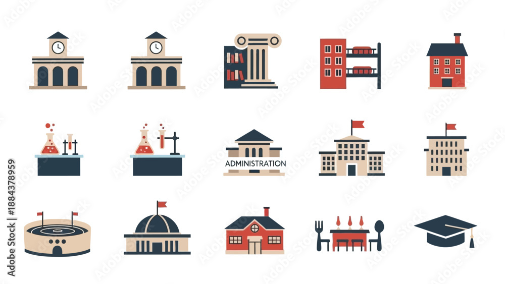Fototapeta premium Collection of various educational buildings icons.