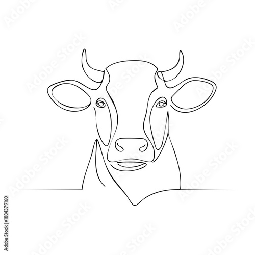 Minimalist Line Art Cow Portrait Elegant Domestic Farm Animal Simple Vector Illustration
