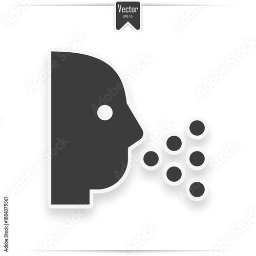 Sneezing Head shadow vector icon. The style is a flat sneezing head, a black iconic symbol on a white square background with a shadow.