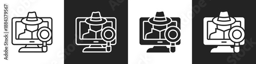 Spyware Line And Solid Icon In White And Black Background